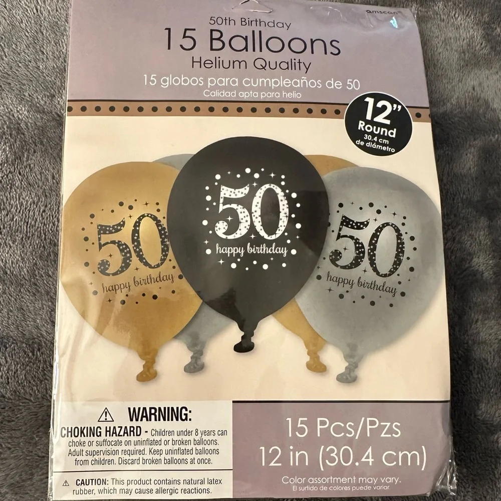 50th Birthday Decorations Party Balloons Black Gold Silver Foil Latex 2 Packs